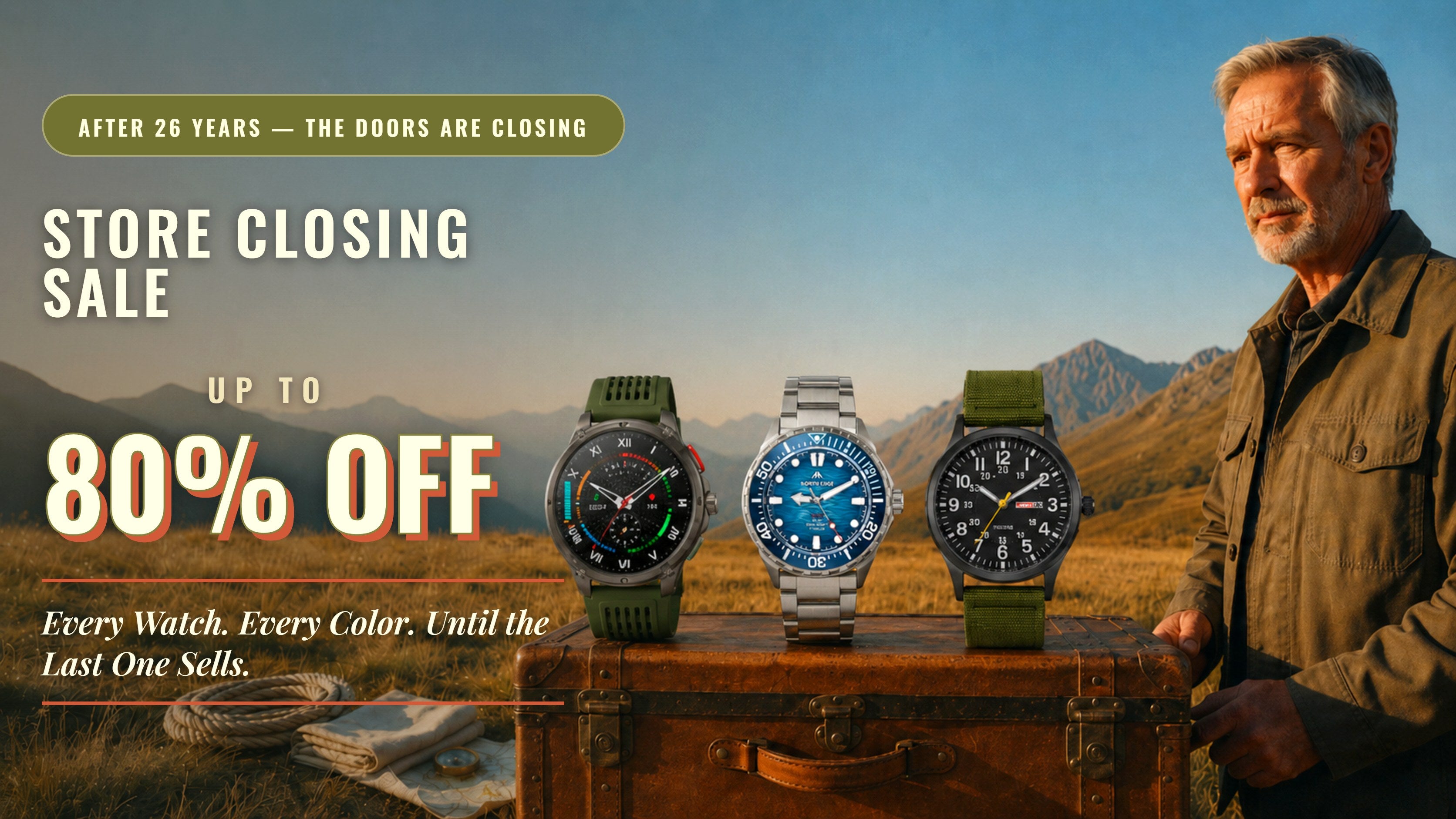 Vanefield store closing sale banner - up to 80% off