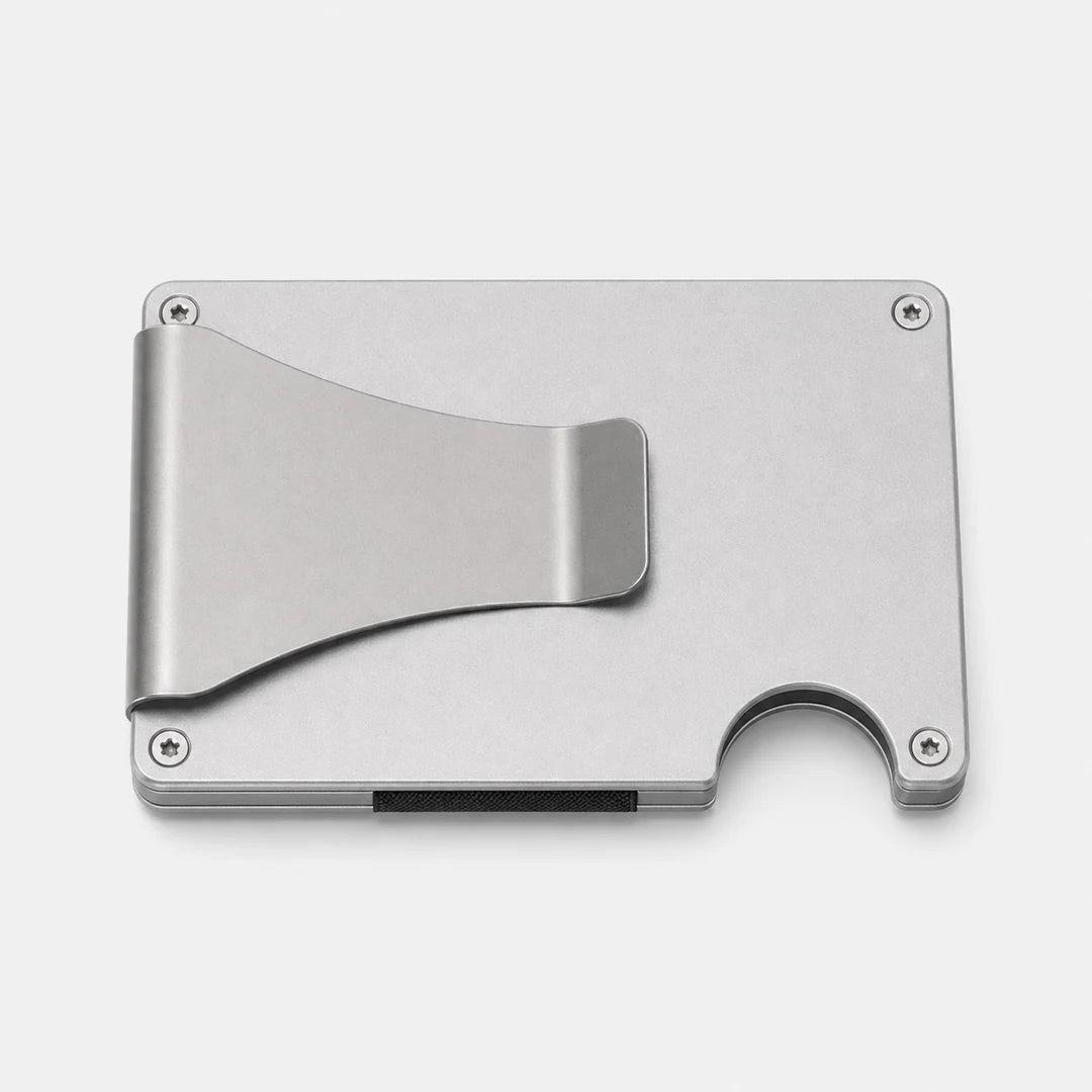 Titan Wallet in metallic gray, front view