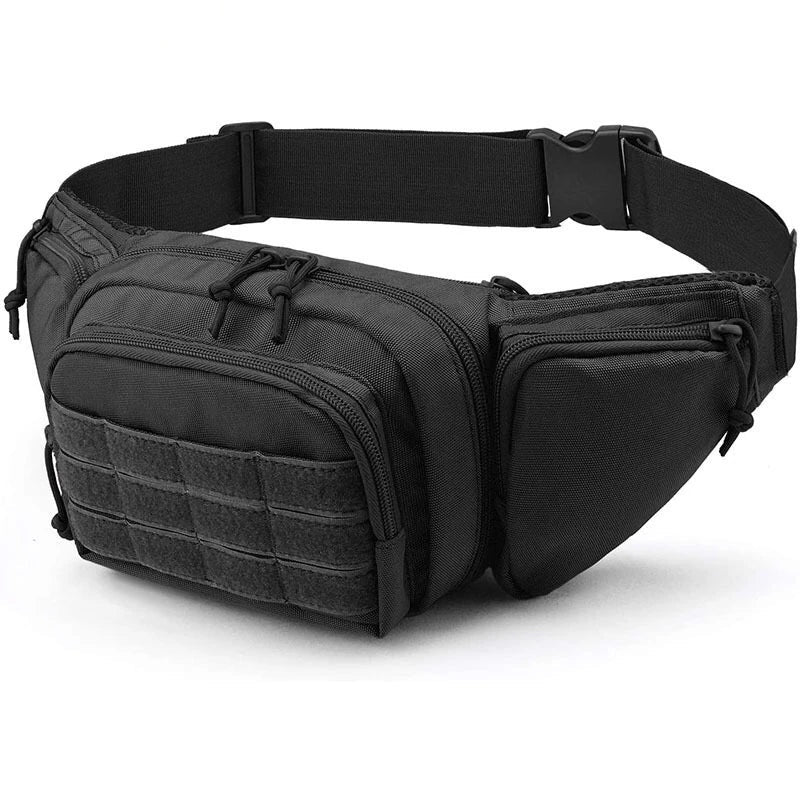 Vanefield waist bag in black, three-quarter view with the strap