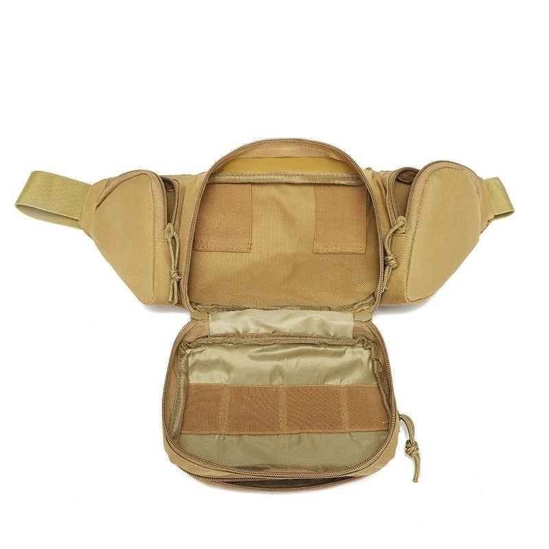 Vanefield waist bag in khaki open, showing the inner compartments