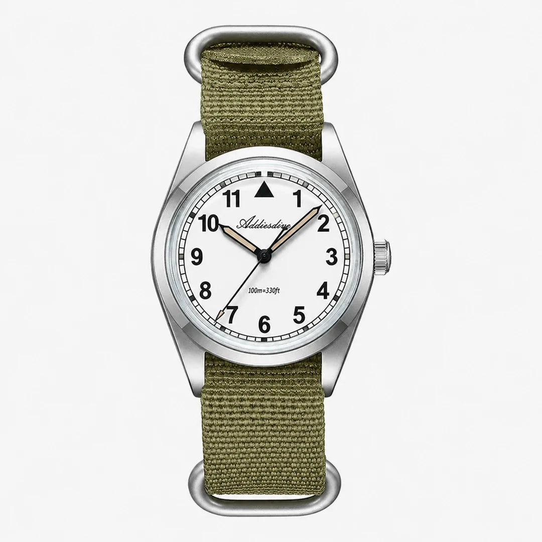 Vanefield Field Watch 38 Ranger, white dial with khaki NATO strap