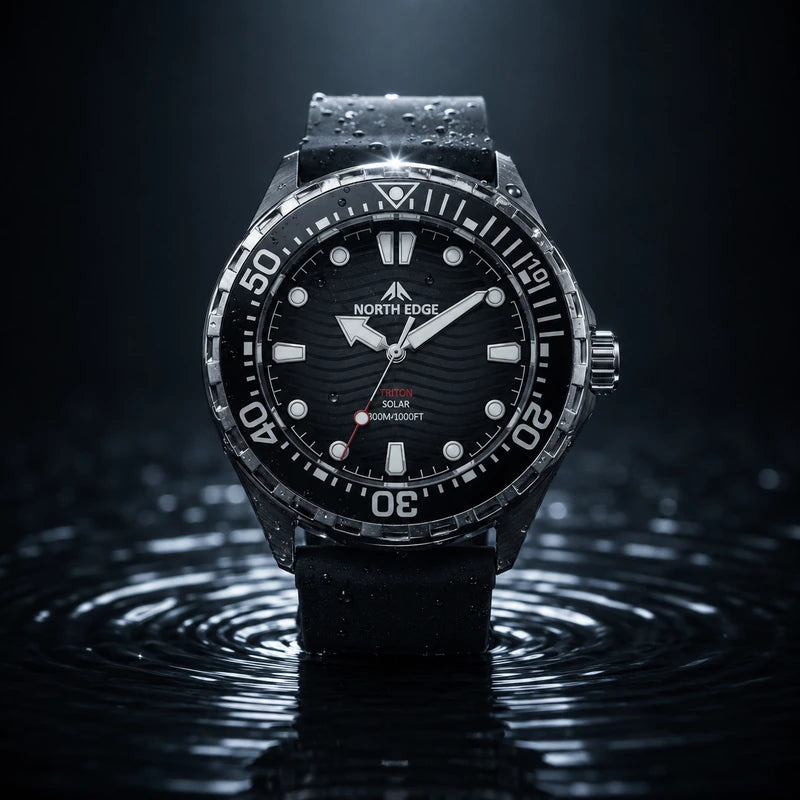 Vanefield Quartzo 300 over dark water, 300m water resistance