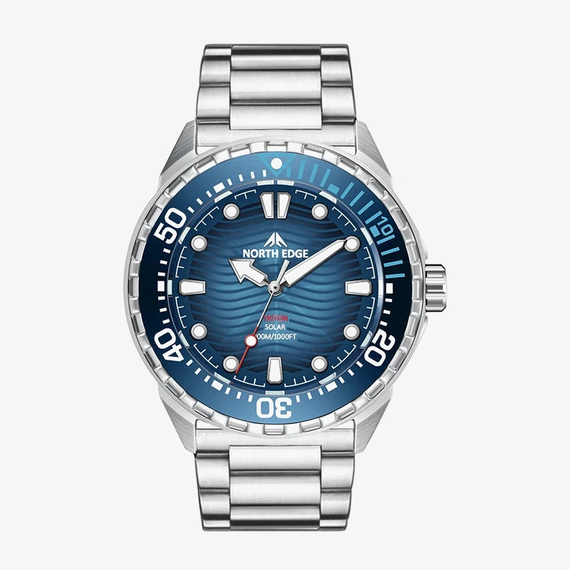 Vanefield Quartzo 300 in blue with the steel bracelet, front view