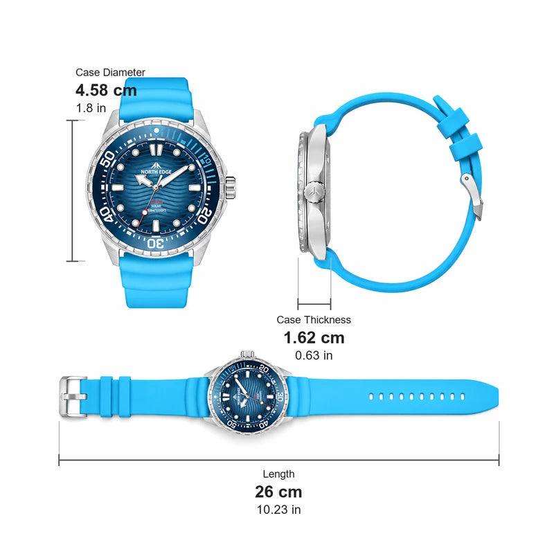 Measurements of the Vanefield Quartzo 300: 4.58 cm case diameter, 1.62 cm thickness, 26 cm length