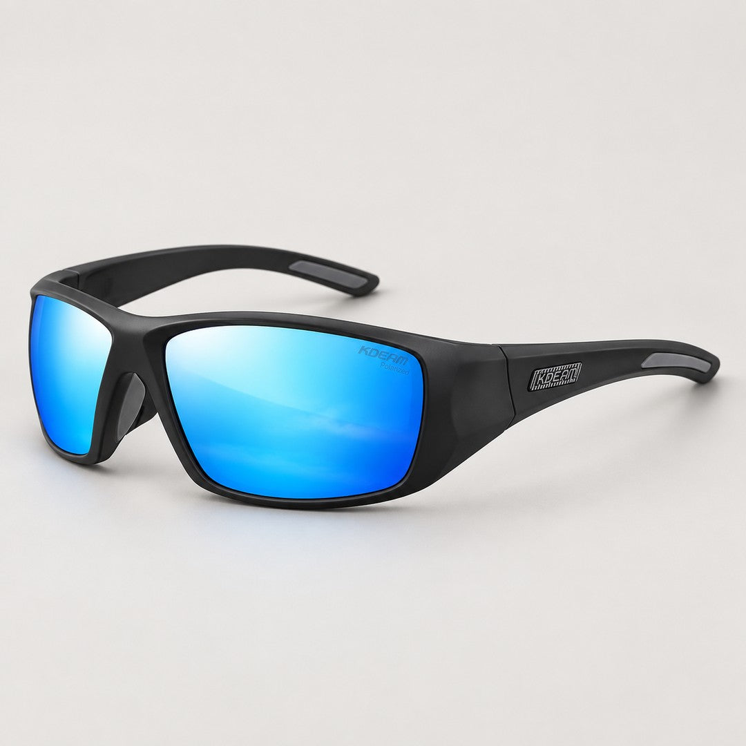 Vanefield polarized sunglasses in black with blue mirrored lenses