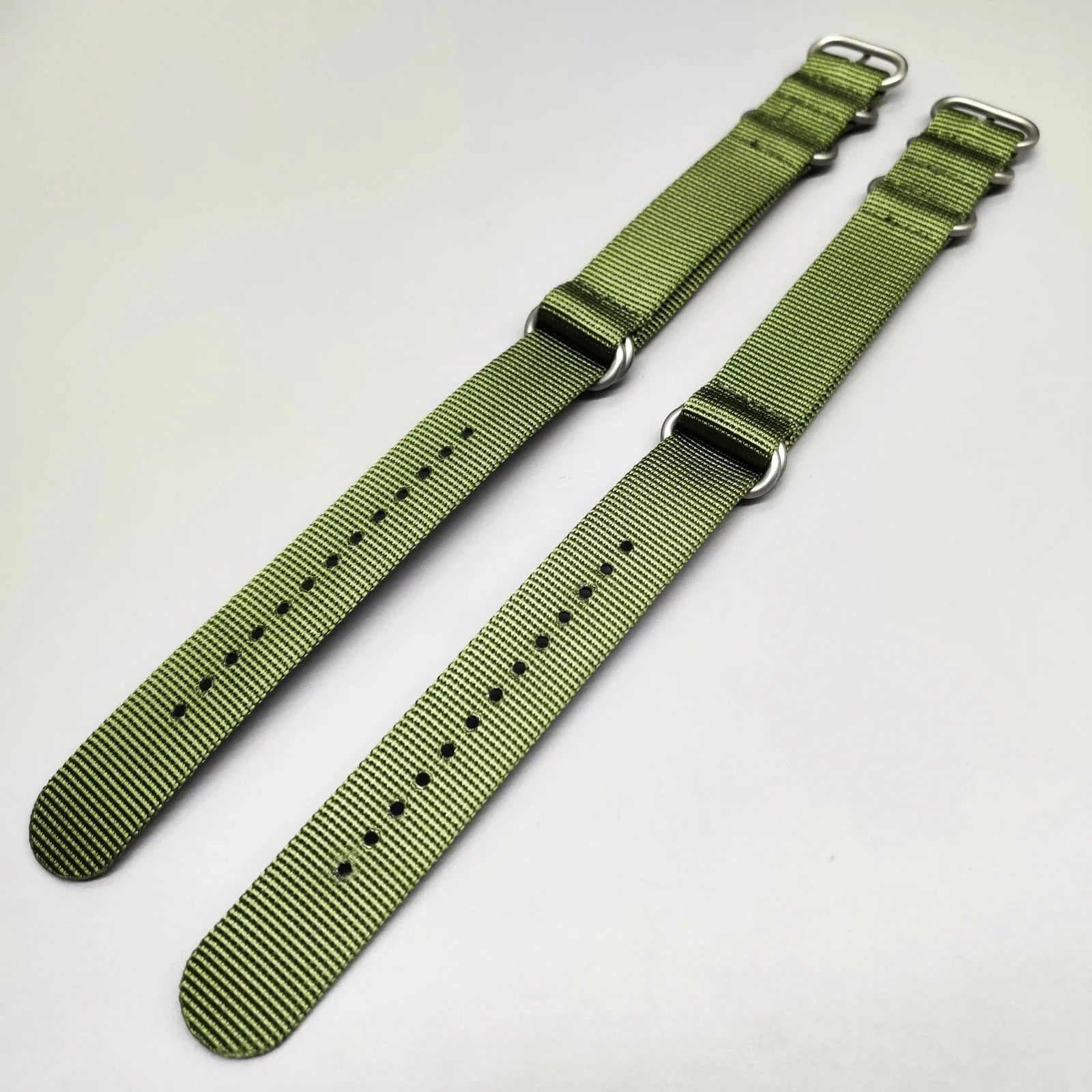 Green woven nylon watch strap with brushed metal rings, 20 mm, for the Vanefield Automatic 200M