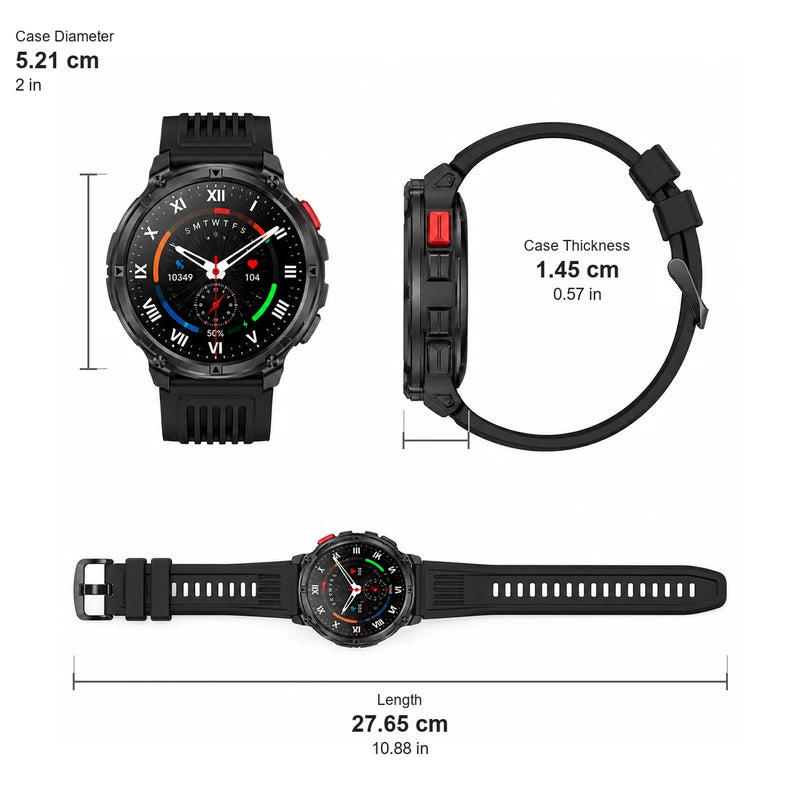 Measurements of the Vanefield Titan Pro: 5.21 cm case diameter, 1.45 cm thickness, 27.65 cm length