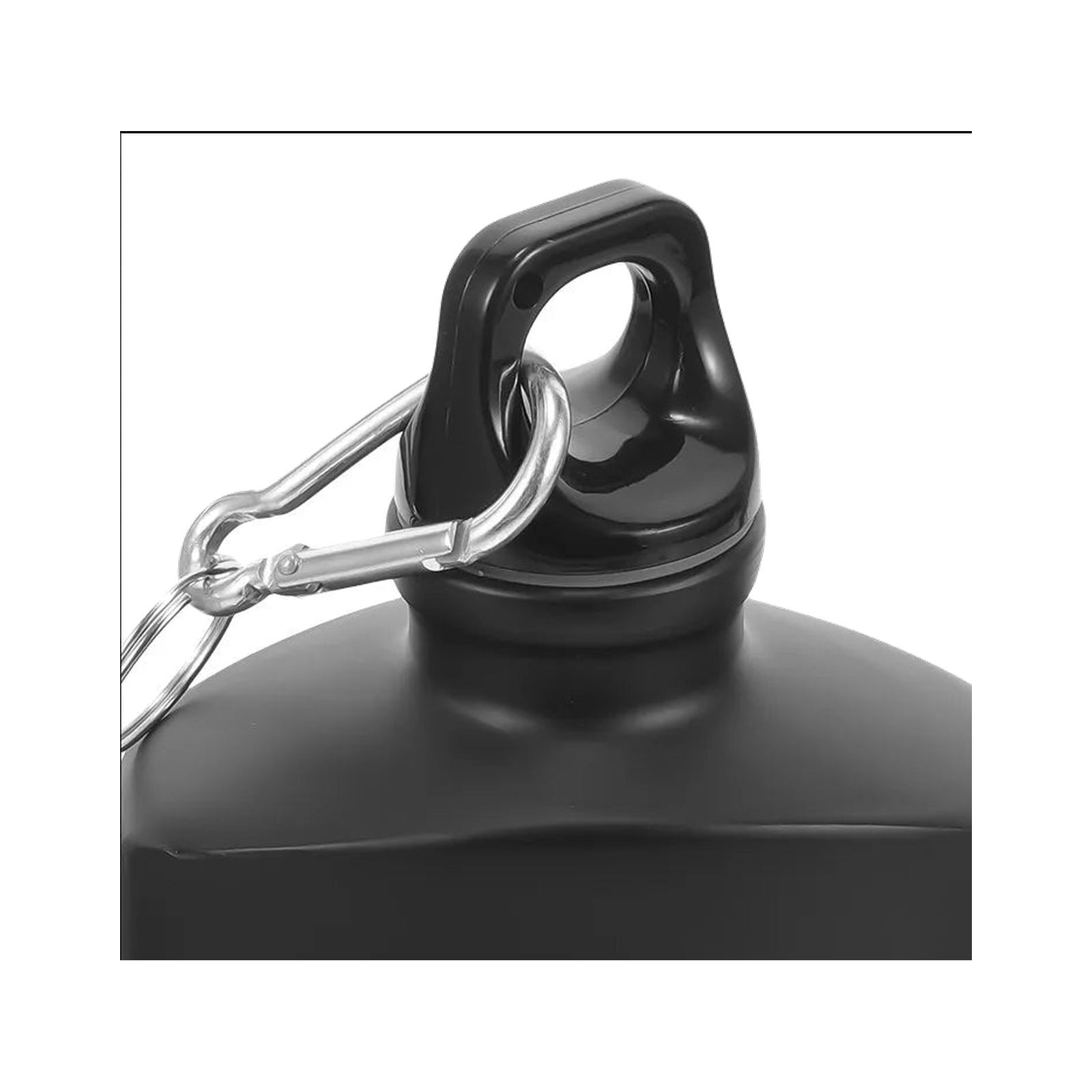 Close-up of the cap and steel carabiner of the Vanefield Trail Bottle